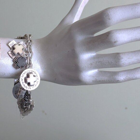 Joan Slifka Sterling 925 Heart Angel Cross Love Luck Charm Two Sided Bracelet - Picture 14 of 14